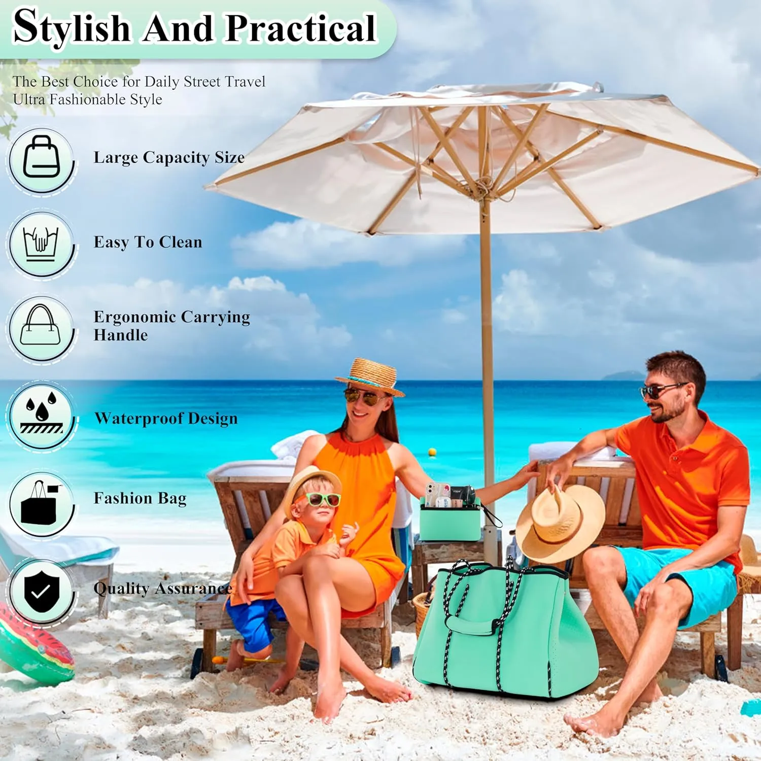 Neoprene Bag Large Multipurpose Beach Bag Neoprene Tote Bag Stylish Gym Women Shoulder Bag With Small Purse