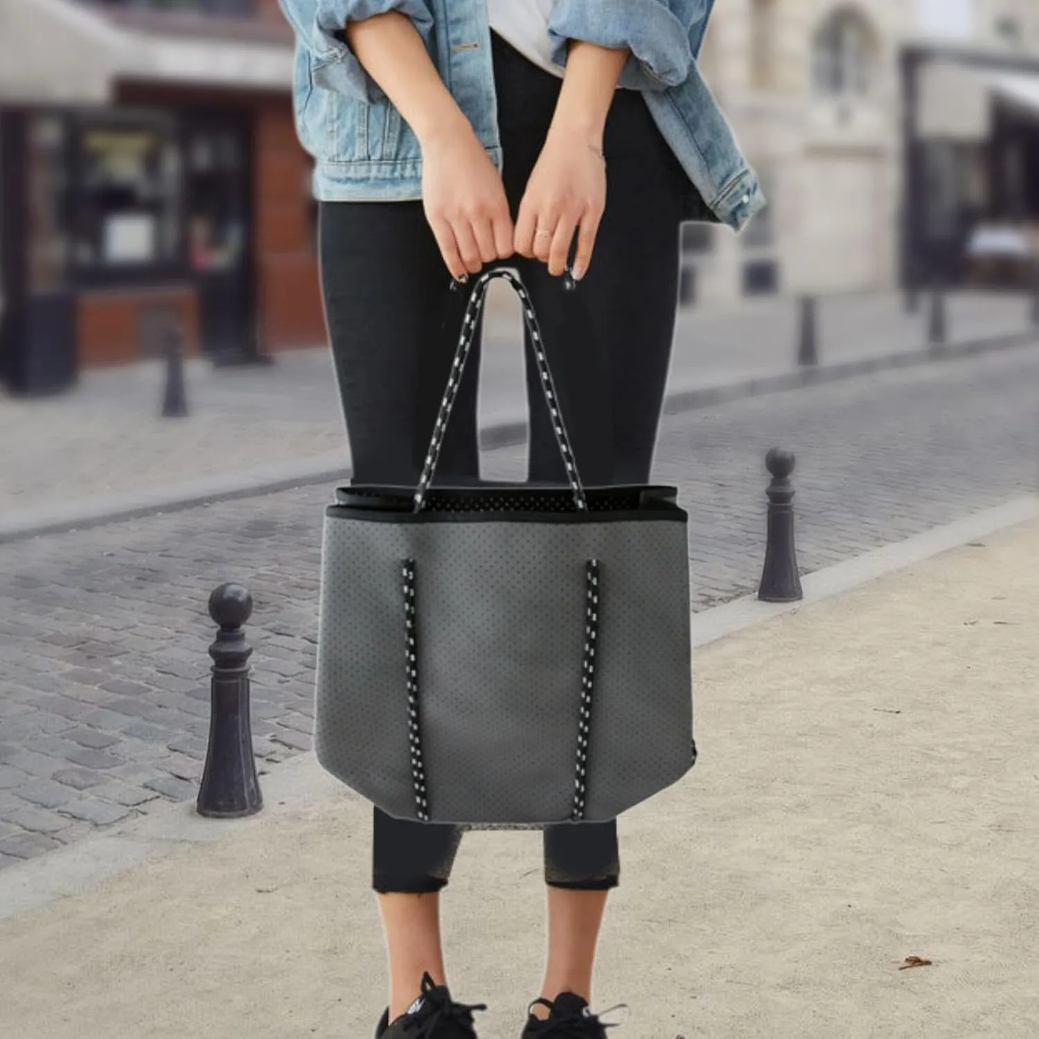 Neoprene Bag Pool Bag with Small Purse Water Resistant Beach Tote Bag Holes Handbag for Traveling Summer Shopping Gym