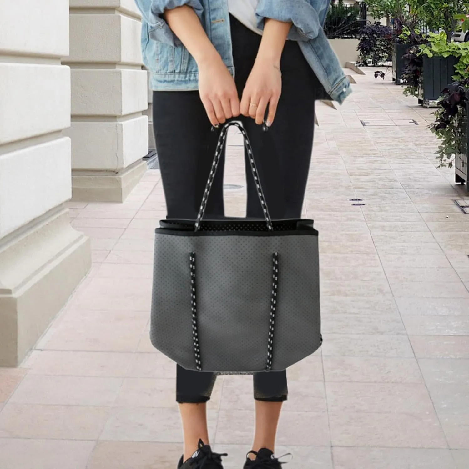 Neoprene Bag Pool Bag with Small Purse Water Resistant Beach Tote Bag Holes Handbag for Traveling Summer Shopping Gym
