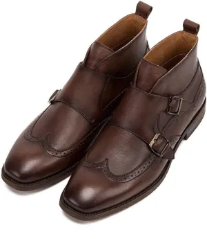 New Ankle Boots for Men Square Toe Monk Strap Ankle Boots for Men Business Holiday Party Show for Office The First Layer of Cowhide(Coffee,9)