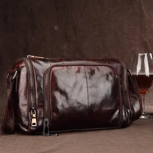 New leather shoulder bag man satchel retro oil wax bag bag business casual cylinder