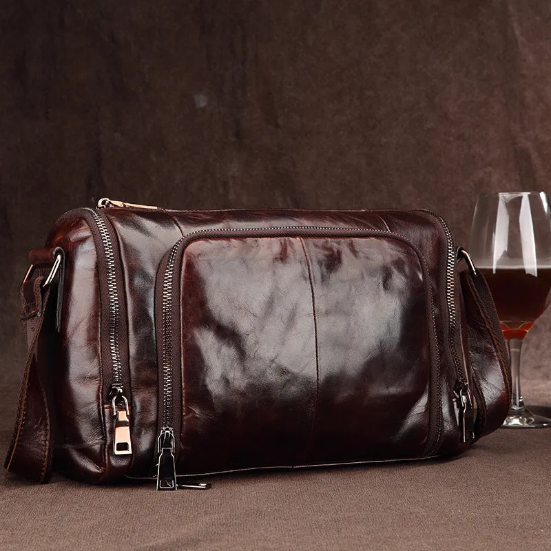 New leather shoulder bag man satchel retro oil wax bag bag business casual cylinder