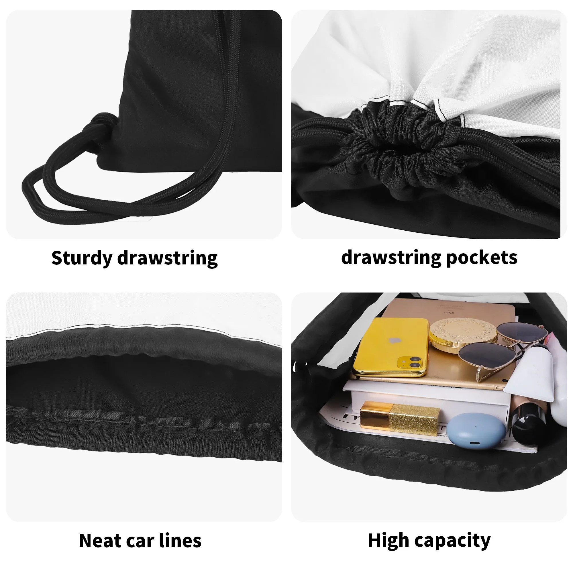 New Style Black Gym Drawstring Bag(Single-Sided Print)