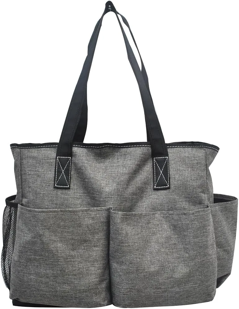 NGIL Large Utility Water Resistant Caddy Teacher Tote Bag with 7 Exterior Pockets, Top Zipper Closure Nurse bag for Work