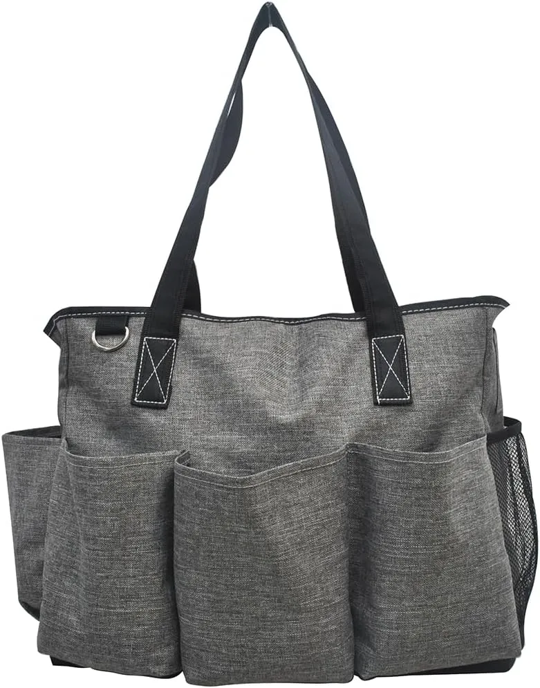 NGIL Large Utility Water Resistant Caddy Teacher Tote Bag with 7 Exterior Pockets, Top Zipper Closure Nurse bag for Work
