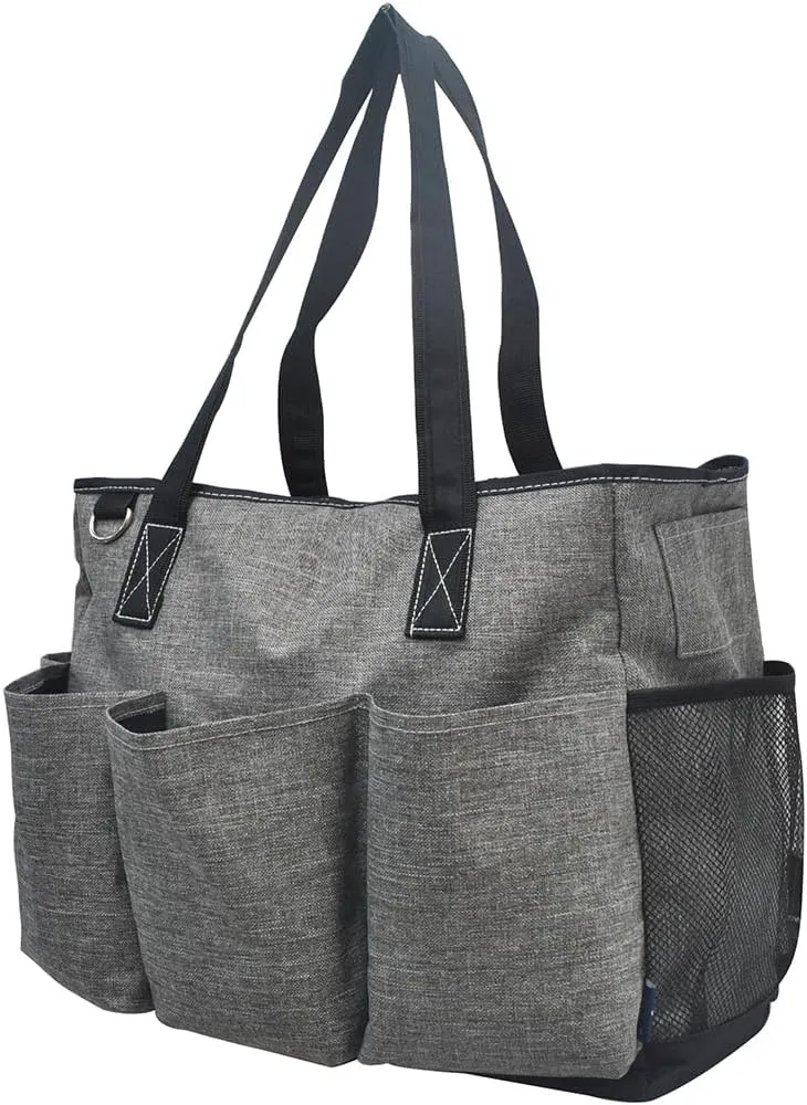NGIL Large Utility Water Resistant Caddy Teacher Tote Bag with 7 Exterior Pockets, Top Zipper Closure Nurse bag for Work