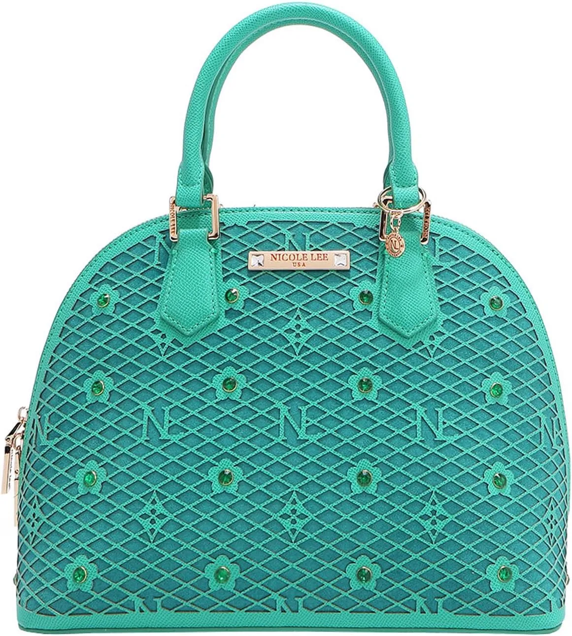 Nicole Lee Dome Satchel, Vegan Leather, Laser-cut Floral Pattern