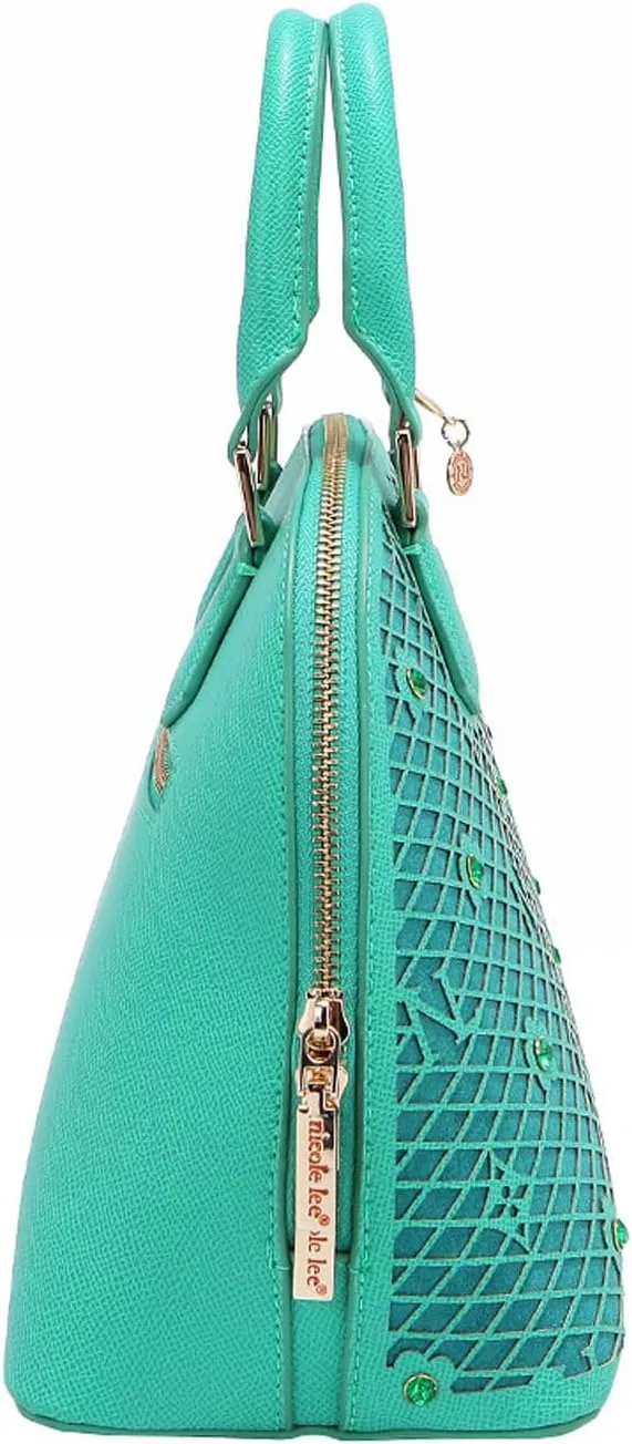 Nicole Lee Dome Satchel, Vegan Leather, Laser-cut Floral Pattern