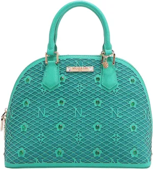 Nicole Lee Dome Satchel, Vegan Leather, Laser-cut Floral Pattern