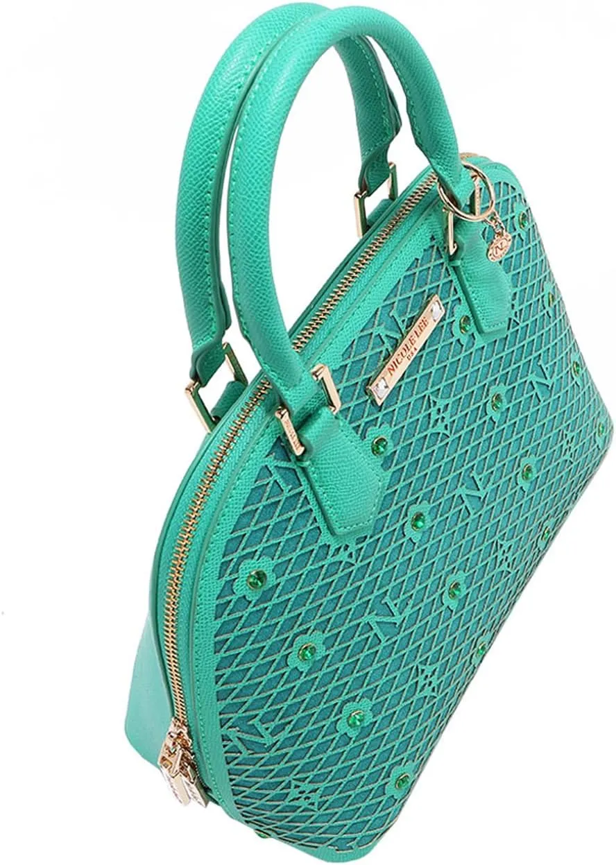 Nicole Lee Dome Satchel, Vegan Leather, Laser-cut Floral Pattern