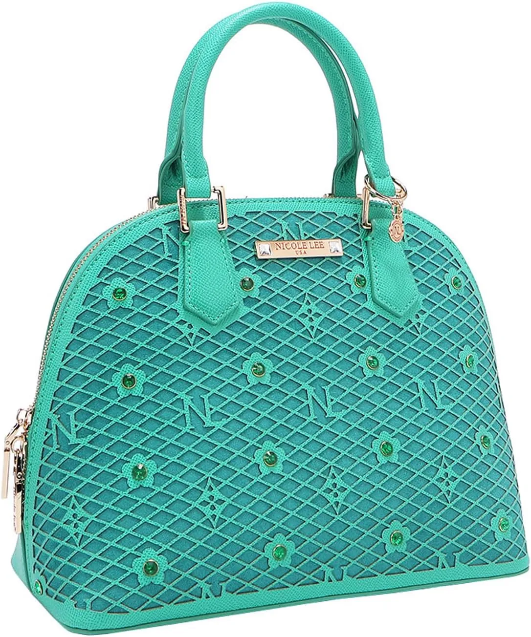 Nicole Lee Dome Satchel, Vegan Leather, Laser-cut Floral Pattern