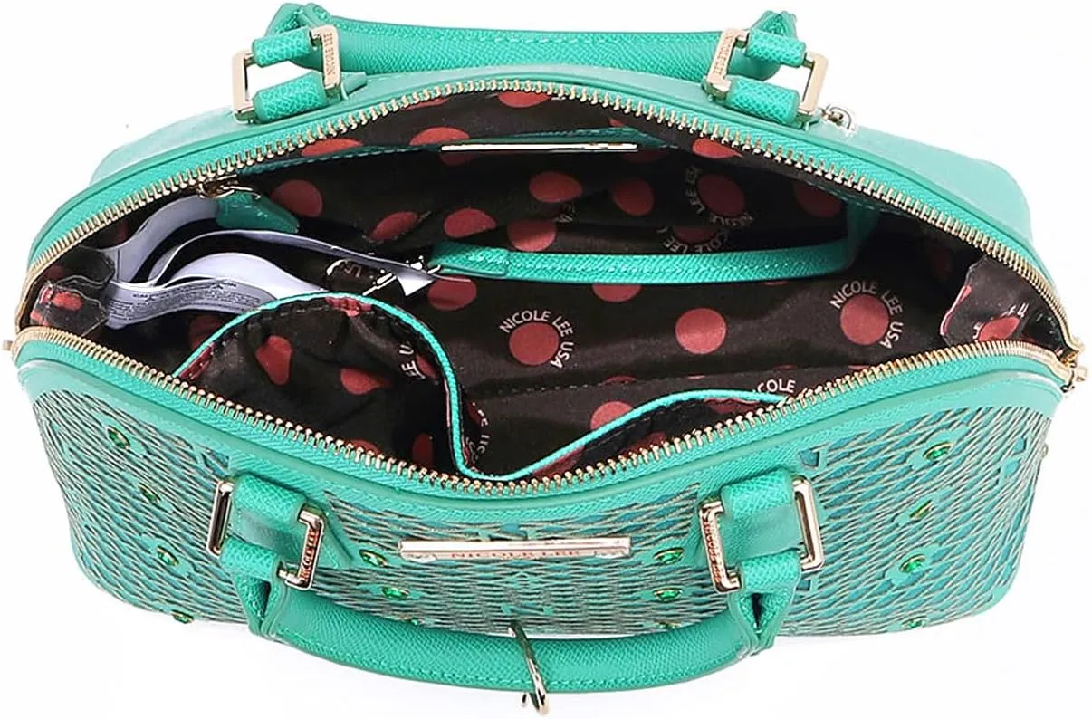 Nicole Lee Dome Satchel, Vegan Leather, Laser-cut Floral Pattern