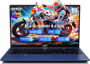 NIMO 15.6" FHD-IPS-Business Laptop, 8 Cores Intel i5-12450H 32GB RAM 2TB SSD(Beat i7-11800H, Up to 4.4 GHz) Computer with 100W Type-C Fingerprint Backlit Keyboard WiFi-6 Numpad Win 11