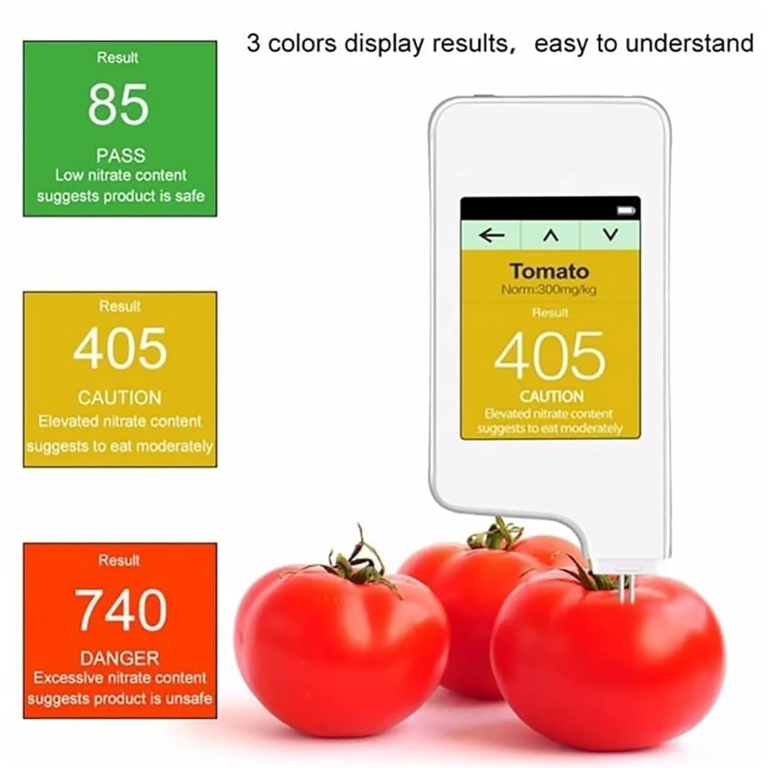 Nitrate Tester, Portable Digital Food Nitrate Tester, Fruit Vegetable Meat Detector, Nitrate Detection Range: 0-9999mg/kg/Measurement Time: 3 Seconds, for Fruit, Vegetable, Meat, Fish.(White)