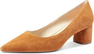 NobleOnly Womens Chunky Mid-Heels Pointed Toe Pumps Leather Lining Business Office Classic Shoes 5 CM Block Heels