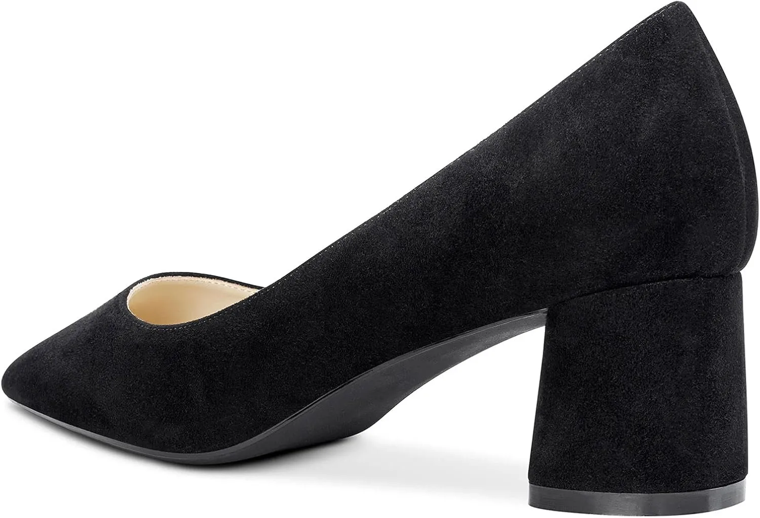 NobleOnly Womens Chunky Mid-Heels Pointed Toe Pumps Leather Lining Business Office Classic Shoes 5 CM Block Heels