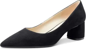 NobleOnly Womens Chunky Mid-Heels Pointed Toe Pumps Leather Lining Business Office Classic Shoes 5 CM Block Heels