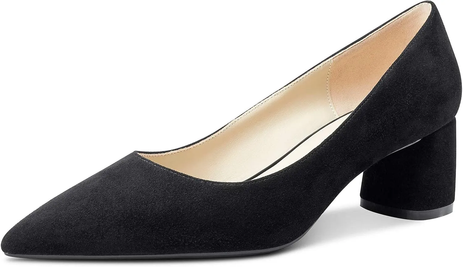 NobleOnly Womens Chunky Mid-Heels Pointed Toe Pumps Leather Lining Business Office Classic Shoes 5 CM Block Heels