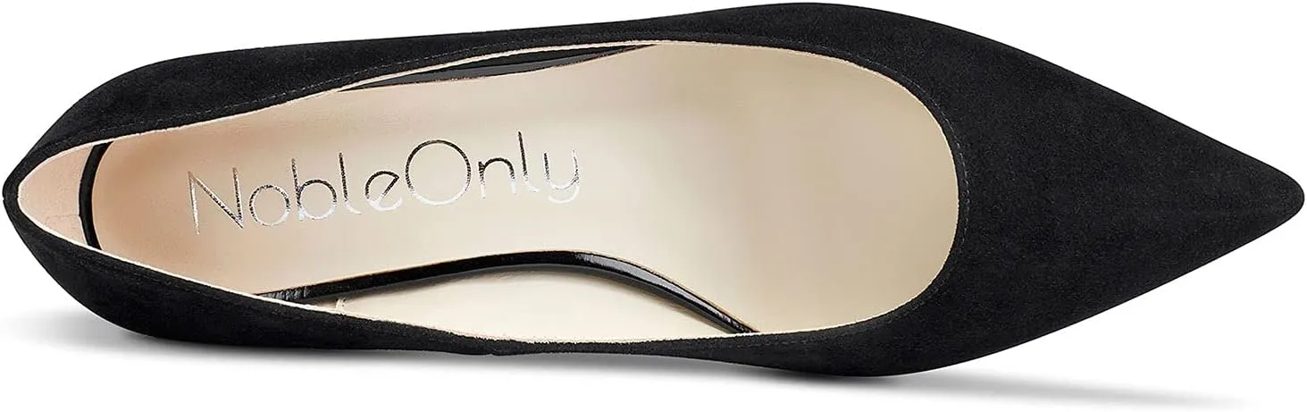NobleOnly Womens Chunky Mid-Heels Pointed Toe Pumps Leather Lining Business Office Classic Shoes 5 CM Block Heels