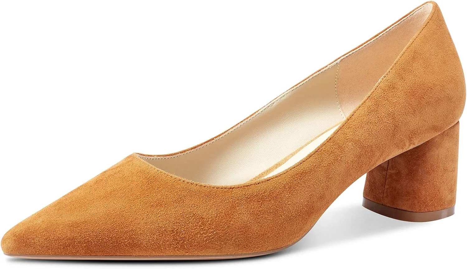 NobleOnly Womens Chunky Mid-Heels Pointed Toe Pumps Leather Lining Business Office Classic Shoes 5 CM Block Heels