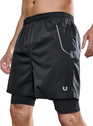 NORTHYARD Men's 2 in 1 Workout Shorts 5" Running Athletic Quick Dry Shorts Gym Sports Basketball Tennis with Phone Pockets