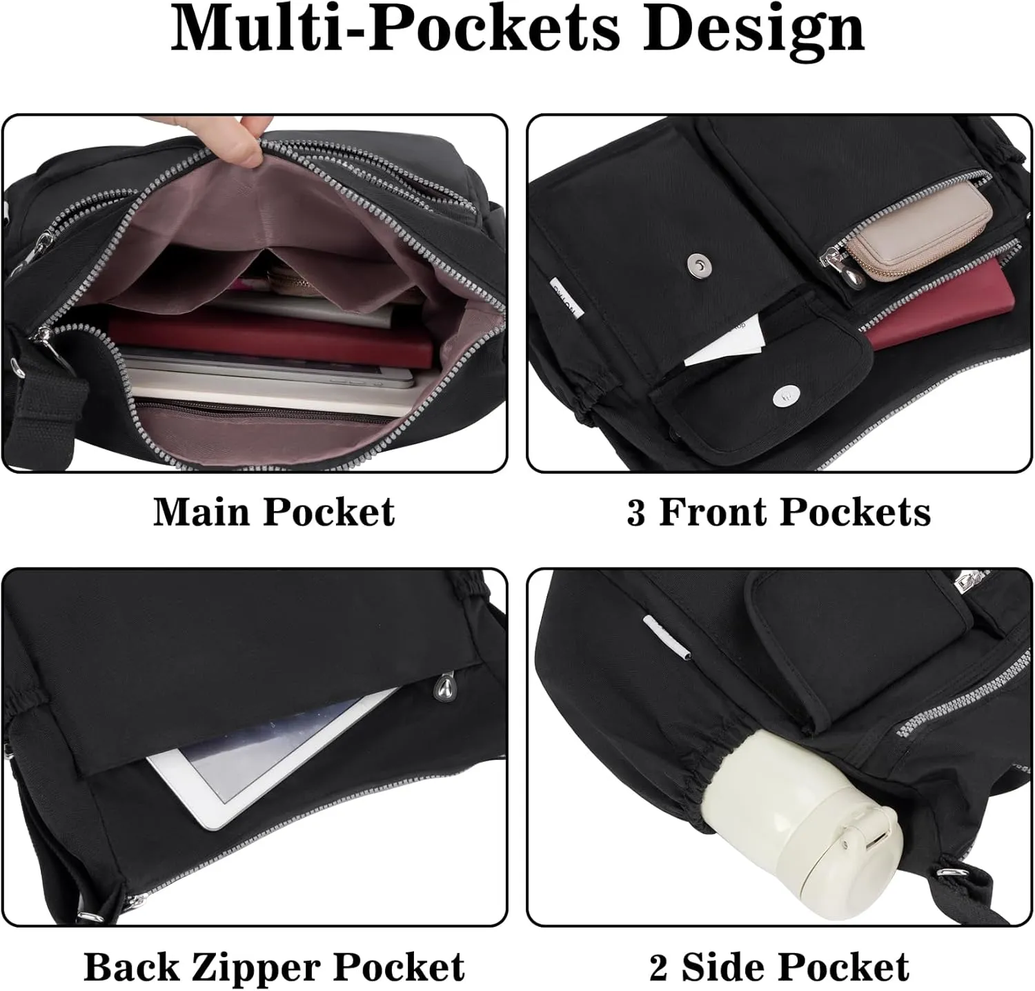 NOTAG Crossbody Bag for Women - Waterproof Multi-Pocket Handbag, Shoulder Bag, Lightweight Large Messenger