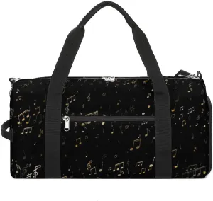 Note Black Sports Tote Gym Bag for Women Men, Overnight Bag with Shoe Compartment Water Resistant