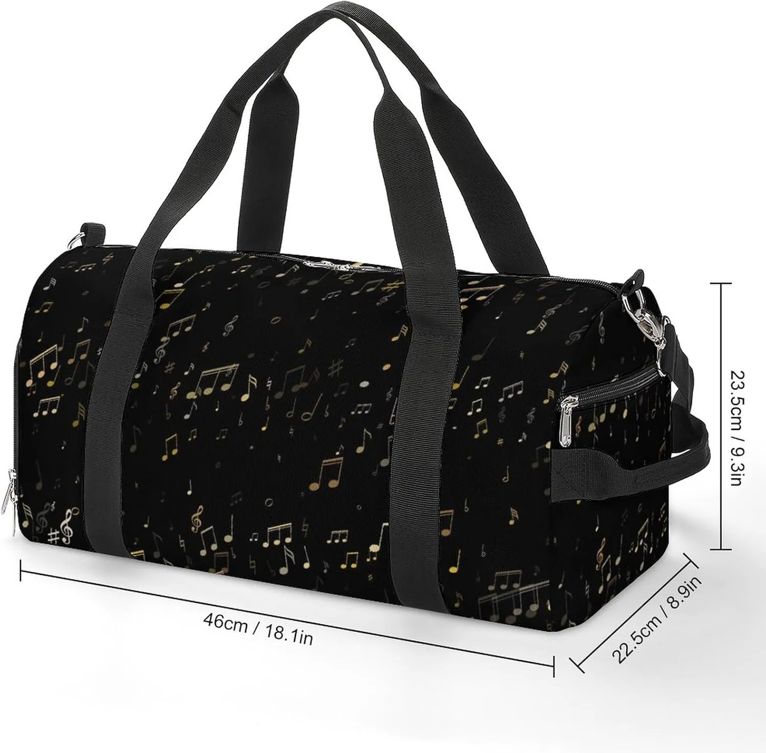 Note Black Sports Tote Gym Bag for Women Men, Overnight Bag with Shoe Compartment Water Resistant