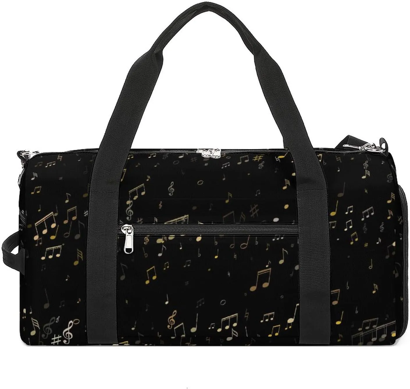 Note Black Sports Tote Gym Bag for Women Men, Overnight Bag with Shoe Compartment Water Resistant