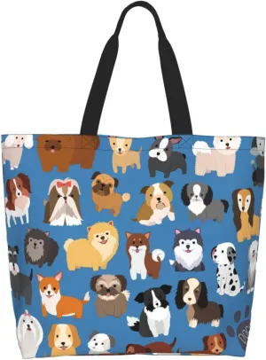 Novelty Dog Pug Large Tote Bag Casual Shoulder Bags Reusable Grocery Handbag For Women Travel Shopping