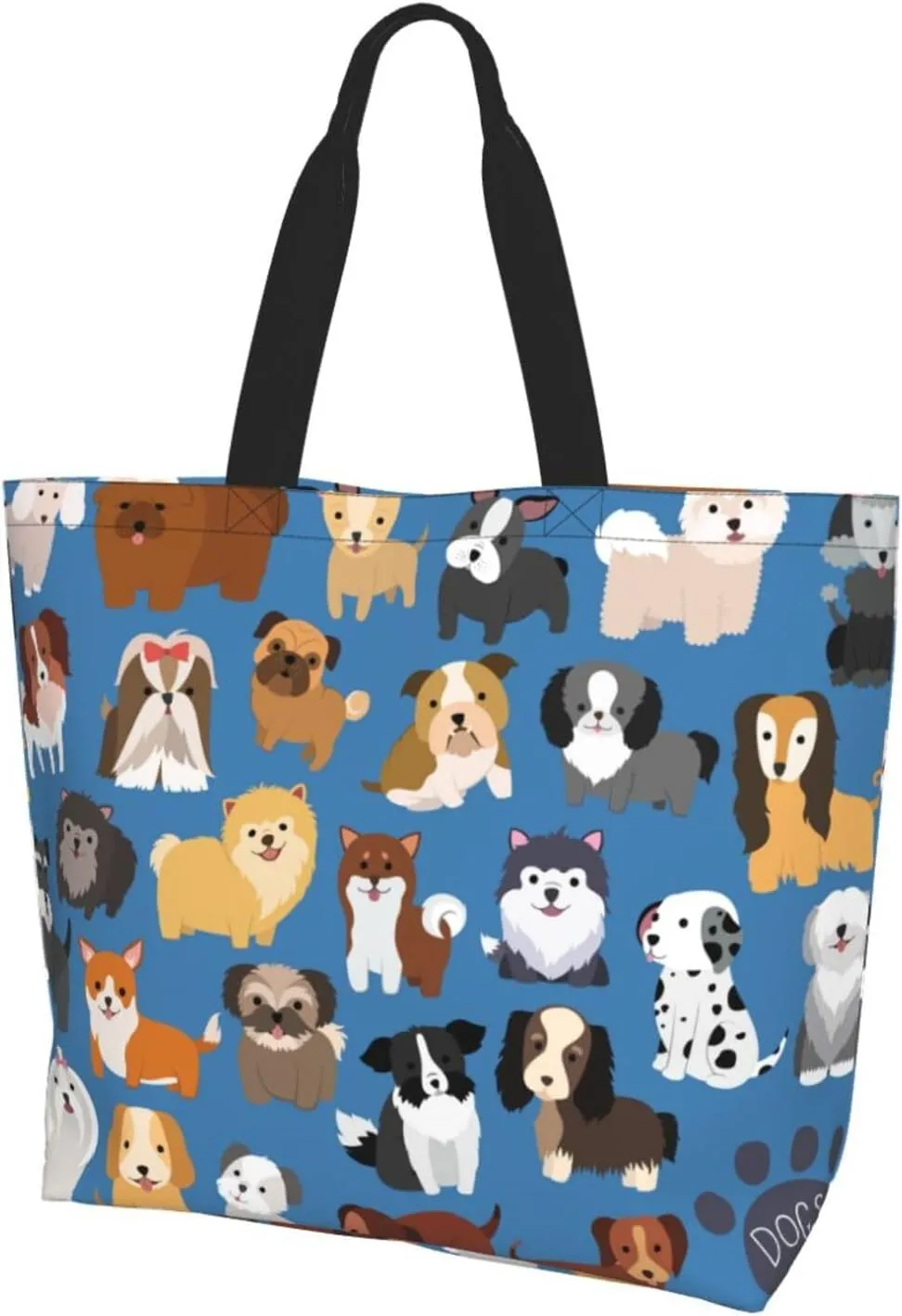 Novelty Dog Pug Large Tote Bag Casual Shoulder Bags Reusable Grocery Handbag For Women Travel Shopping