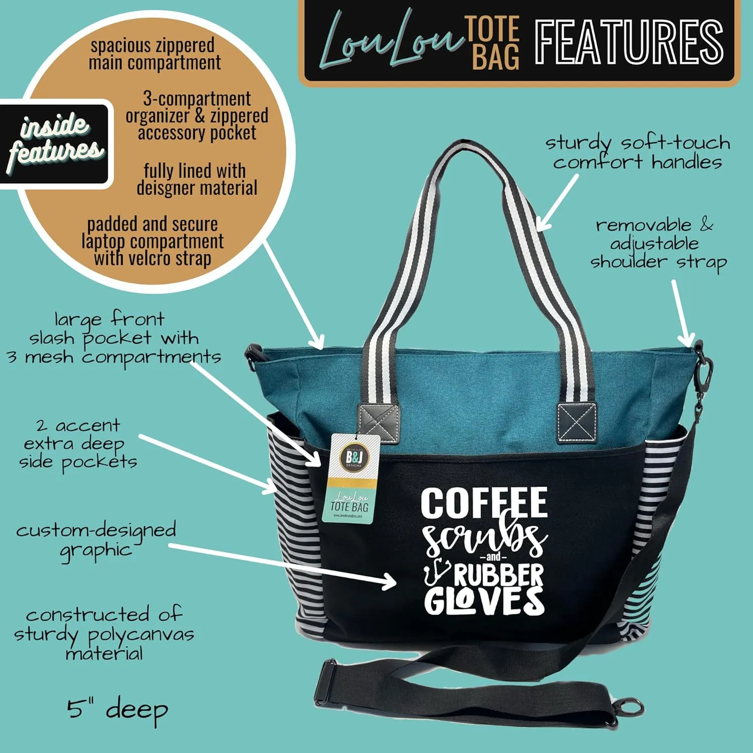 Nurse Tote Bag for Work - Christmas Gifts for Women Large Nursing Bag with Zipper, Pockets & Reliable Straps - Spacious Bag