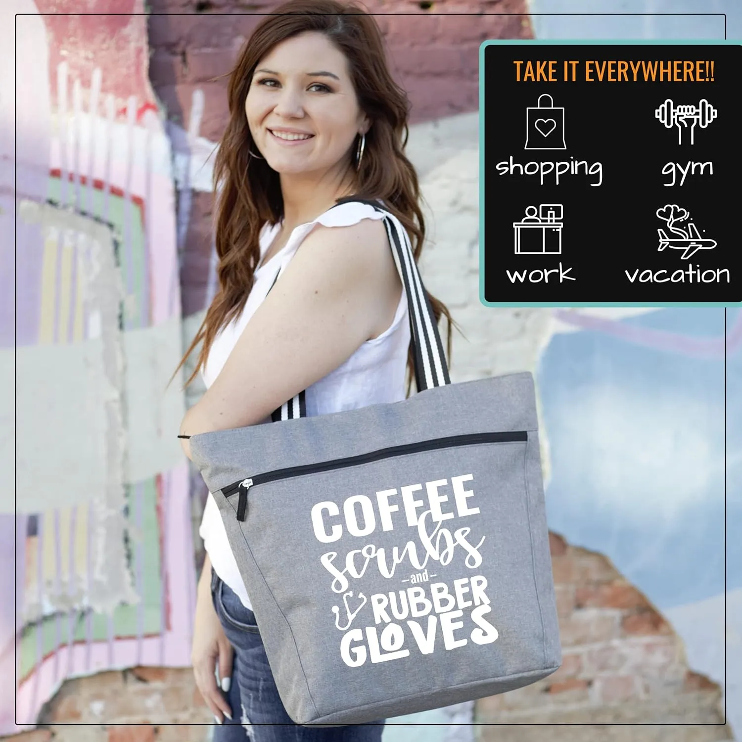 Nurse Tote Bag for Work - Christmas Gifts for Women Large Nursing Bag with Zipper, Pockets & Reliable Straps - Spacious Bag