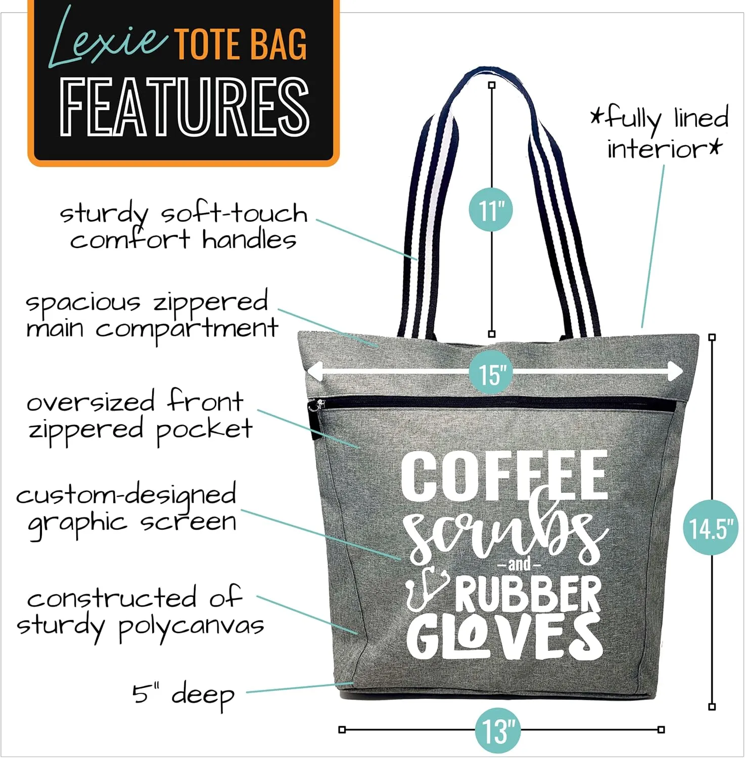 Nurse Tote Bag for Work - Christmas Gifts for Women Large Nursing Bag with Zipper, Pockets & Reliable Straps - Spacious Bag