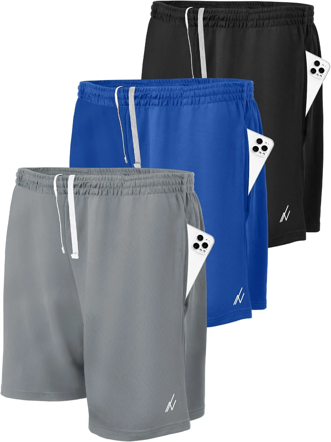 NY Threads 3 Pack Men's Athletic Shorts Quick Dry Lightweight Workout Running Gym Shorts with Pockets