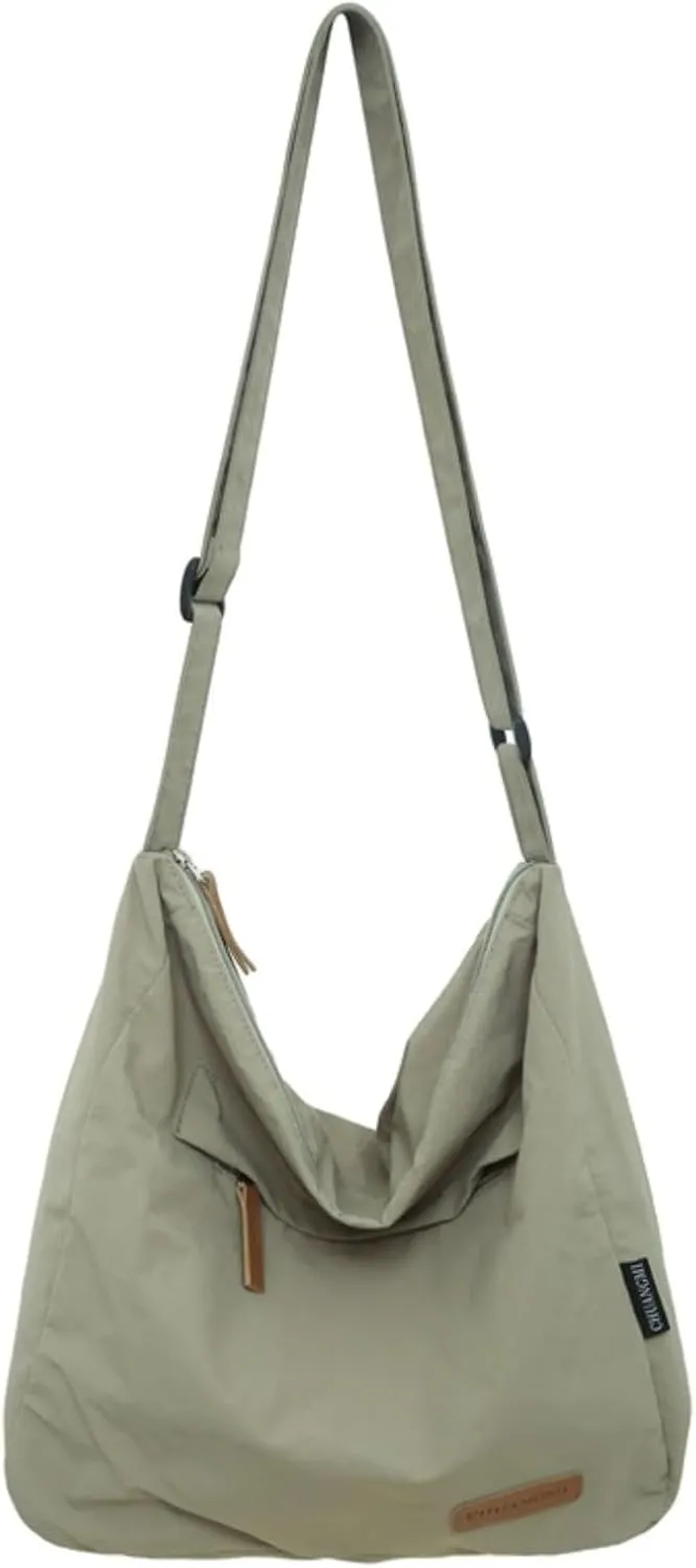 Nylon Hobo Crossbody Bag Water Resistant Lightweight Messenger Bag Work Bags Tote Bag with Zipper for Women and Men