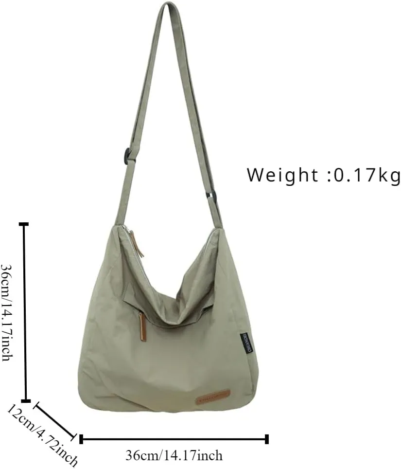 Nylon Hobo Crossbody Bag Water Resistant Lightweight Messenger Bag Work Bags Tote Bag with Zipper for Women and Men