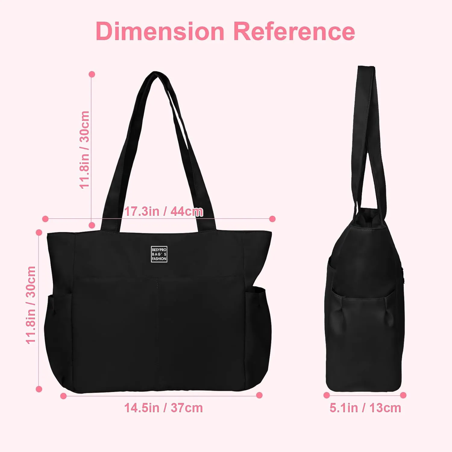 Nylon Tote Bag for Women Multi-pocket Large Shoulder Bag Casual Handbag with Zipper for Wrok Travel College