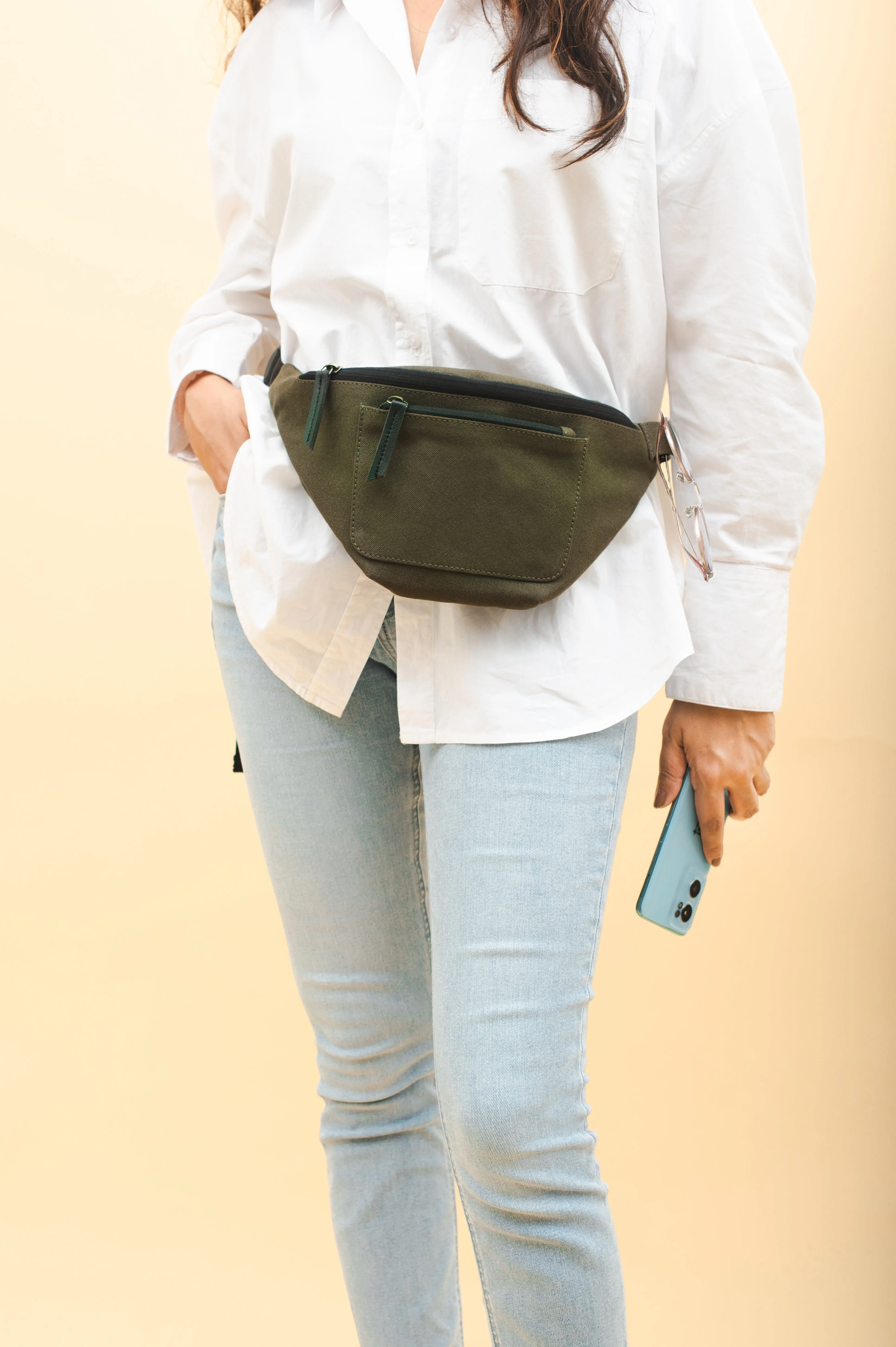 Oblique Waist Pouch Fanny Olive: 1N