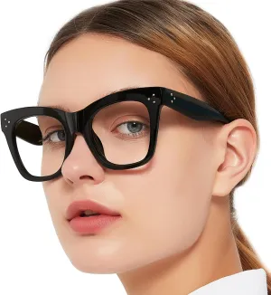 OCCI CHIARI Oversized Black Thick Reading Glasses for Women 1.0 Fashion Readers 1.0 1.25 1.50 1.75 2.0 2.25 2.50 2.75 3.0 3.5 4.0(Black, 1.0)