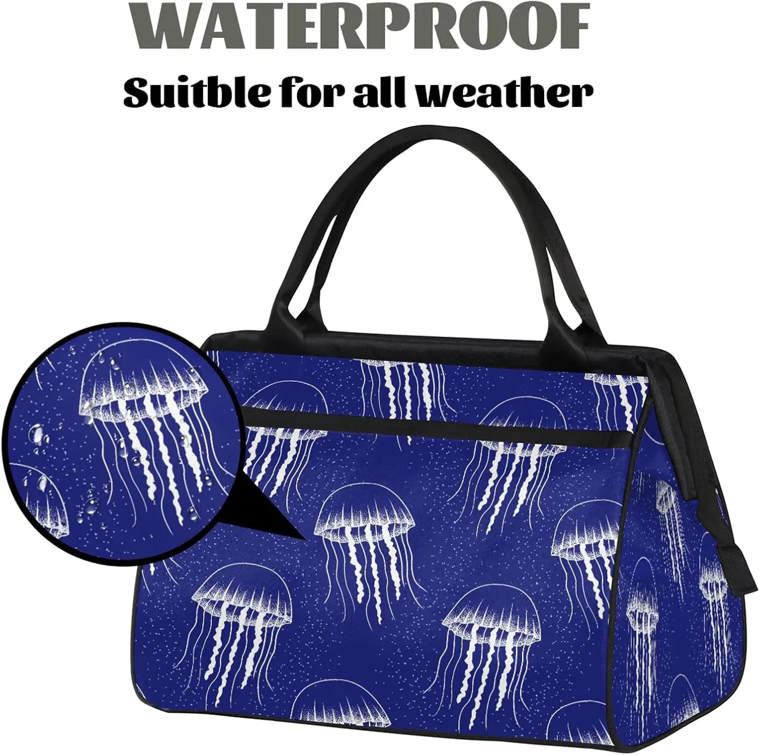 Ocean Abstract Jellyfish Travel Duffel Bag Gym Tote Bag for Women Men Waterproof Weekend Overnight Bag Carry On Tote Luggage with Pocket Personal Item Bags Sports Bag fit Travel Sports Gym Yoga