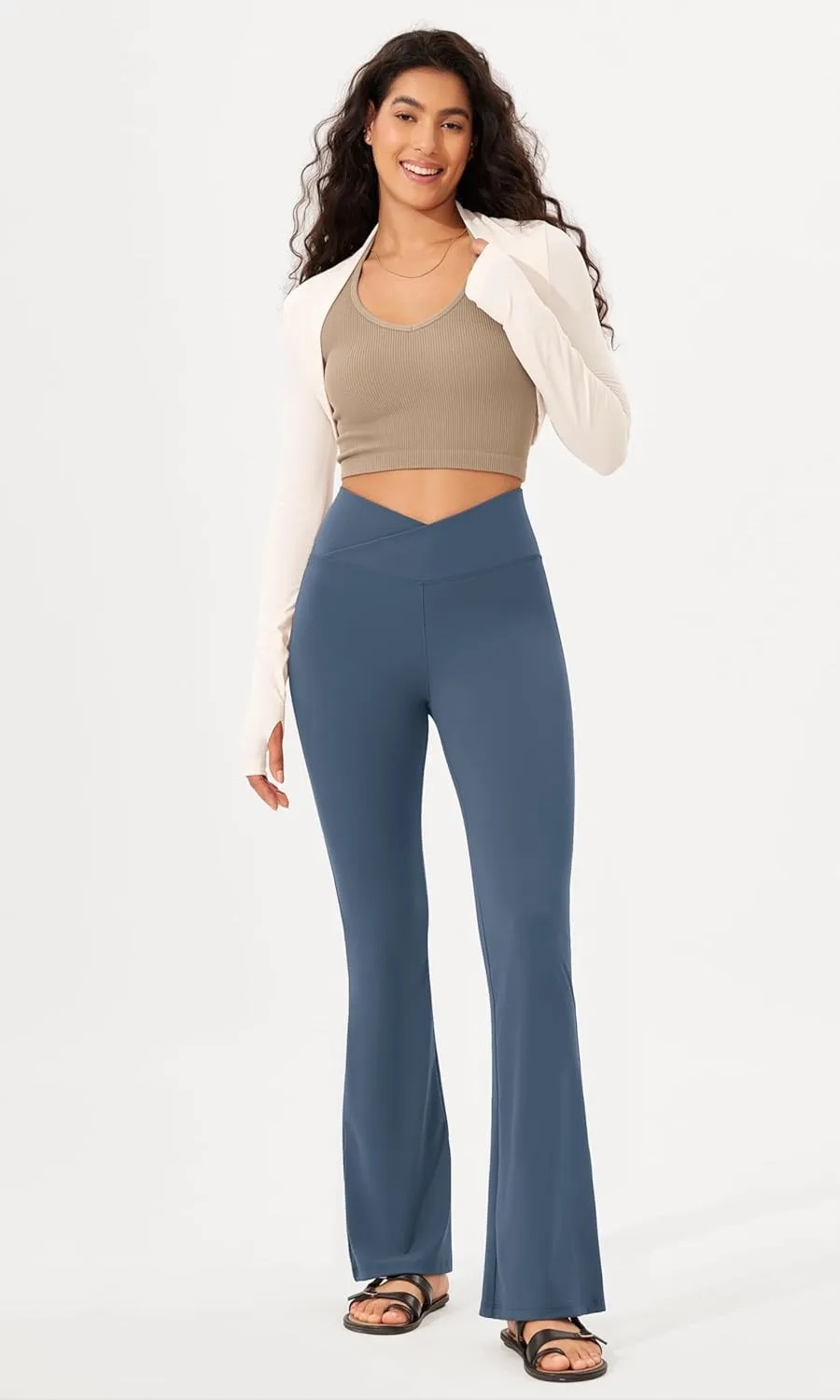 ODODOS Women's Cross Waist Bootcut Yoga Pants with Inner Pocket, Non See Through Bootleg Gym Workout Pants
