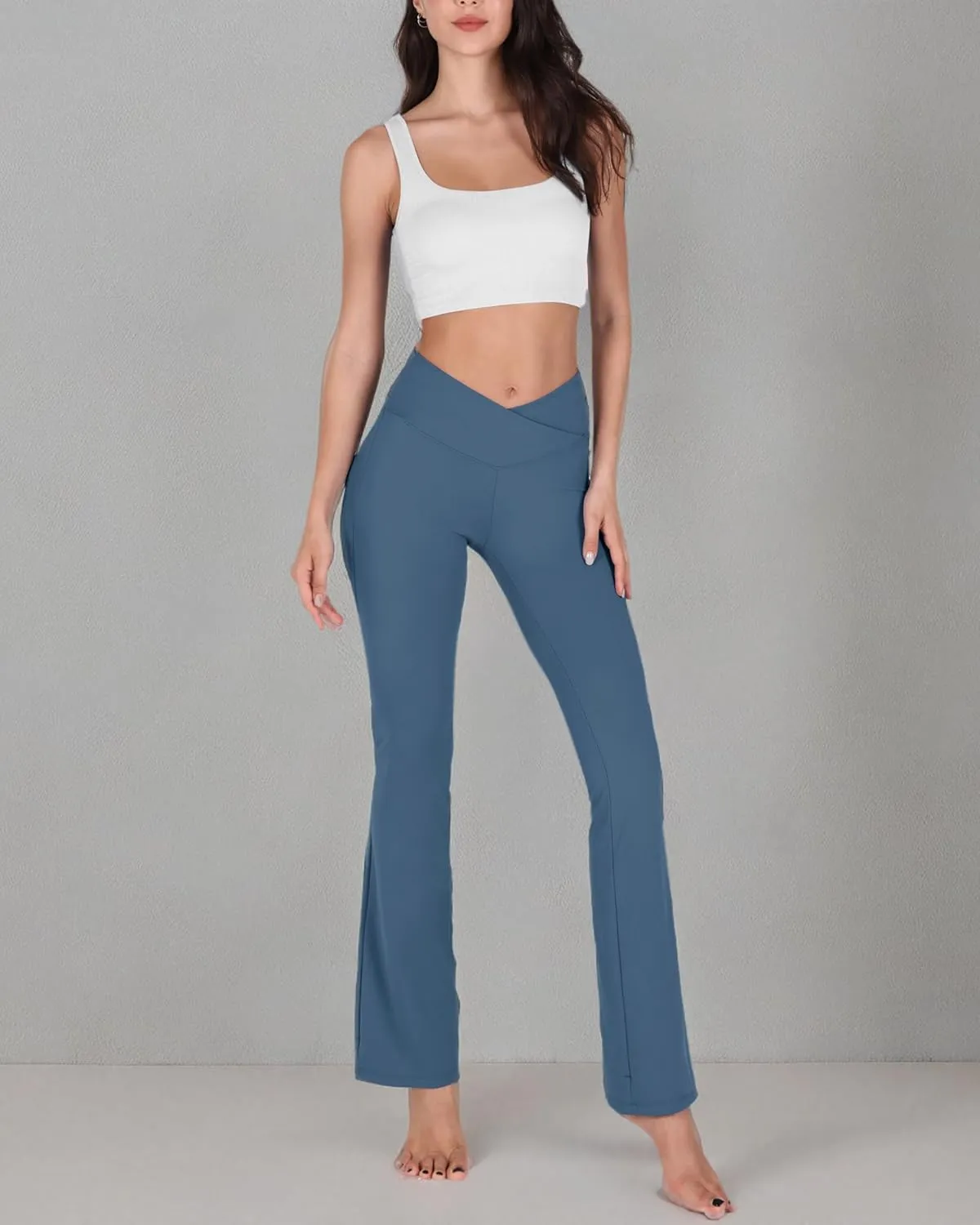ODODOS Women's Cross Waist Bootcut Yoga Pants with Inner Pocket, Non See Through Bootleg Gym Workout Pants