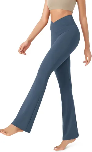 ODODOS Women's Cross Waist Bootcut Yoga Pants with Inner Pocket, Non See Through Bootleg Gym Workout Pants
