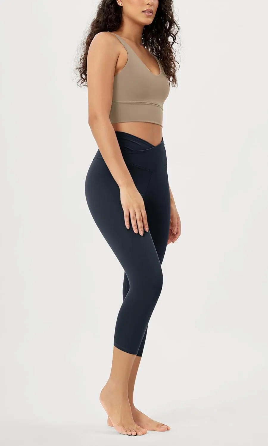 ODODOS Women's Cross Waist Yoga Leggings with Inner Pocket, 23"/25"/28" Gathered Crossover Workout Yoga Pants