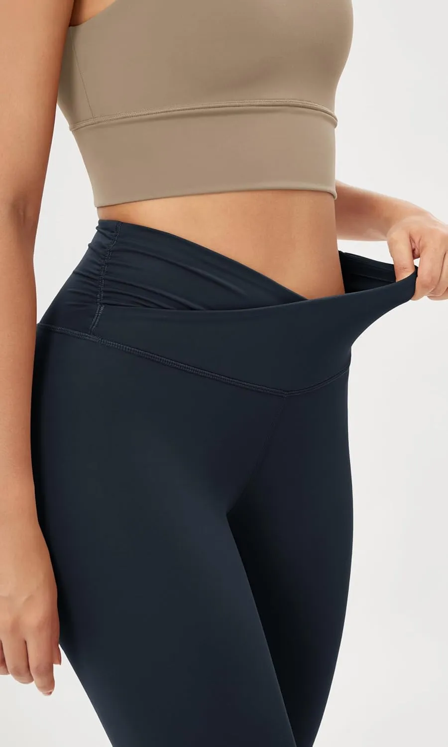 ODODOS Women's Cross Waist Yoga Leggings with Inner Pocket, 23"/25"/28" Gathered Crossover Workout Yoga Pants