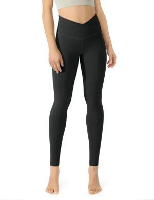 ODODOS Women's Cross Waist Yoga Leggings with Inner Pocket, 23"/25"/28" Gathered Crossover Workout Yoga Pants