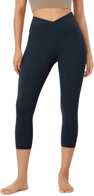 ODODOS Women's Cross Waist Yoga Leggings with Inner Pocket, 23"/25"/28" Gathered Crossover Workout Yoga Pants