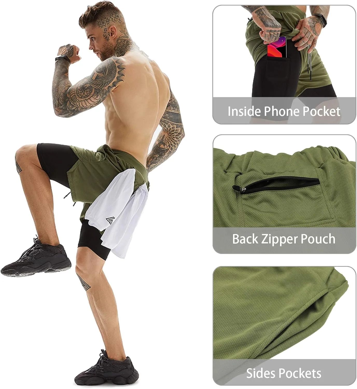 OEBLD Mens Athletic Shorts 2-in-1 Gym Workout Running 7'' Shorts with Towel Loop