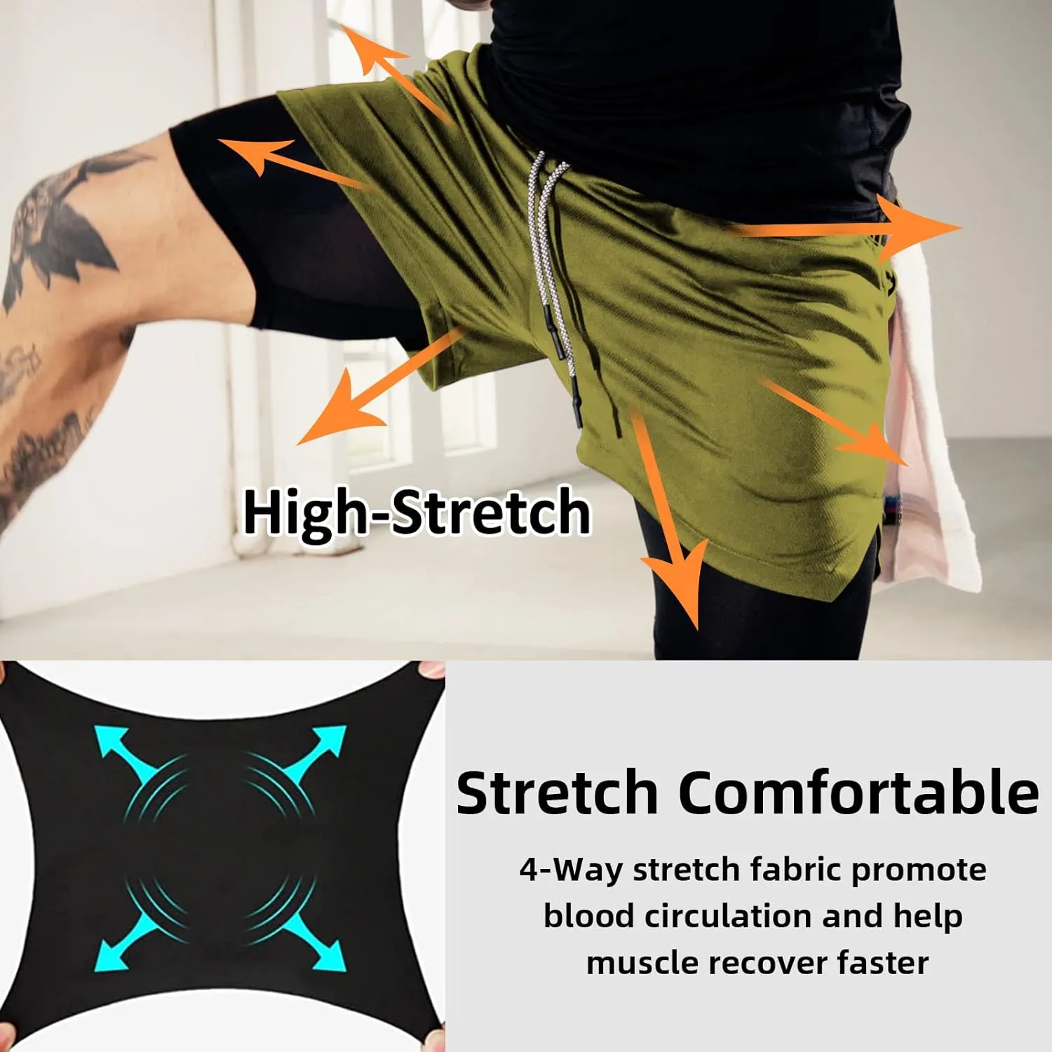 OEBLD Mens Athletic Shorts 2-in-1 Gym Workout Running 7'' Shorts with Towel Loop